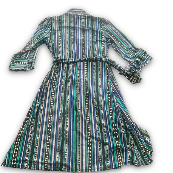Laundry by Design Green/Black/Blue Geometric Print Wrap Dress Sz M Casual Sleek - Picture 9 of 9